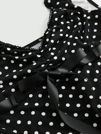 Women Black Polka Dot Tie-Up Top with Cap Sleeves & Neck Tie
