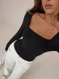 Black Square Neck Open Back Tie-Up Top for Women