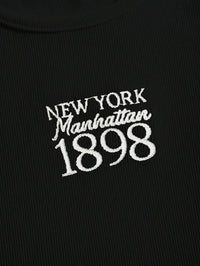 Black Ribbed Crop Top with "New York Manhattan 1898" Print