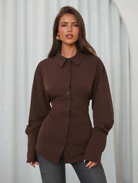 Women's Brown Corset-Style Button-Down Shirt