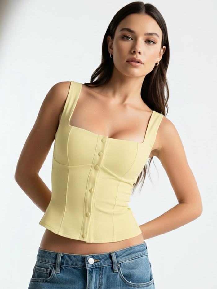Butter Yellow Button-Front Corset Style Tank Top