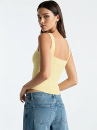 Butter Yellow Button-Front Corset Style Tank Top