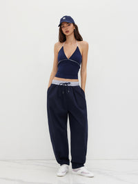 Navy Blue Halter Neck Crop Top for Women