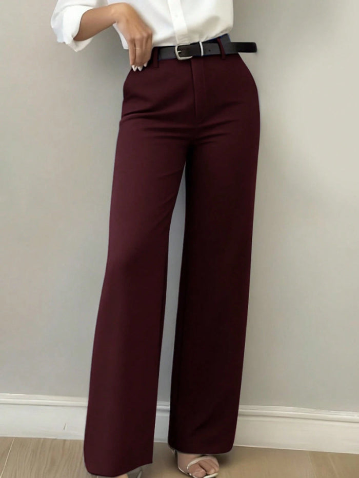 Burgundy High-Waist Wide-Leg Trousers for Women