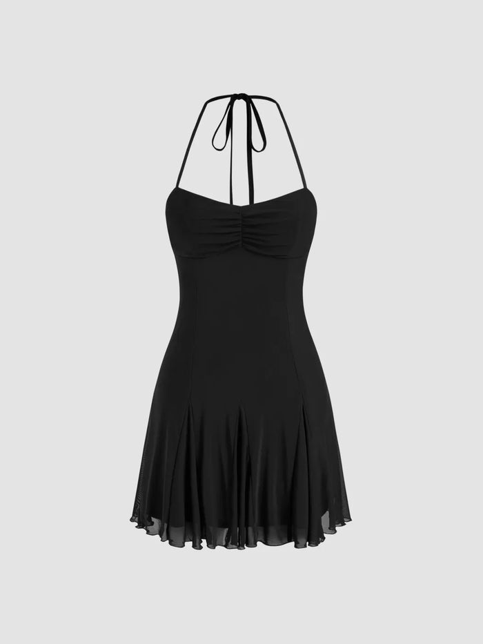 Black Halter Neck Fit & Flare Mini Dress for Women
