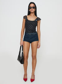 Black Polka Dot Ruffle Strap Crop Top