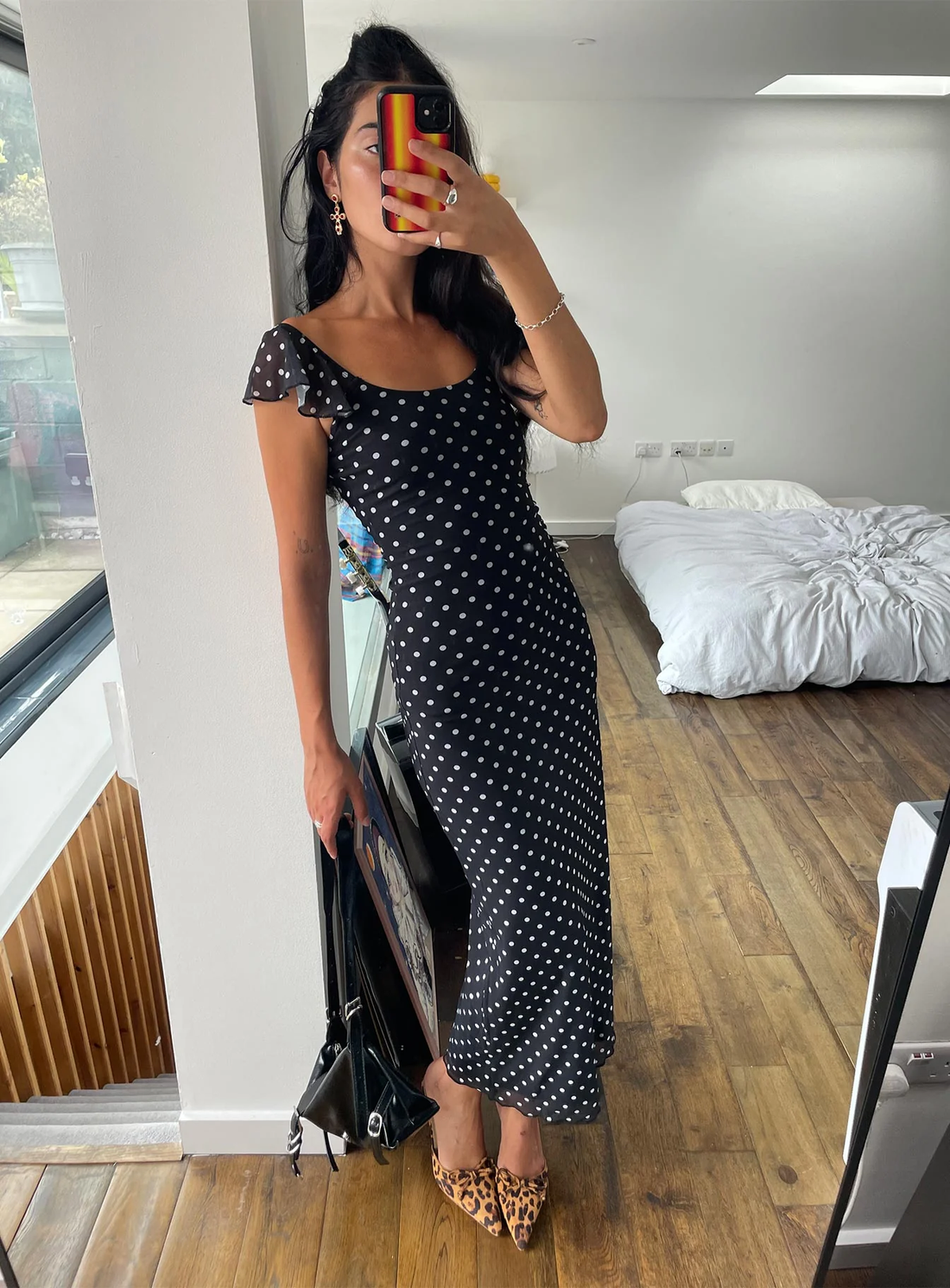 Black Polka Dot Bodycon Maxi Dress
