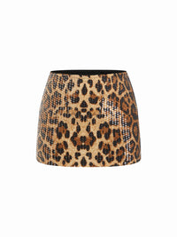 Leopard Sequin Mini Skirt – High-Waist Glam Party Skirt