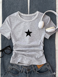 Star Print Lace-Trim Tee