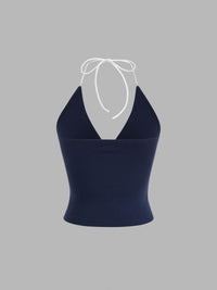 Navy Blue Halter Neck Crop Top for Women