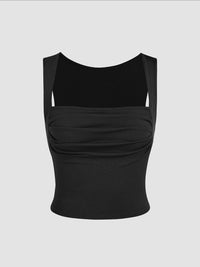 Pack Of 2 : Solid Ruched Square Neck Crop Top