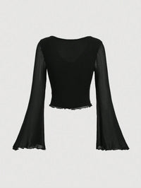 Noir Tie-Front Sheer Sleeve Crop Top