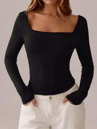 Black Square Neck Open Back Tie-Up Top for Women