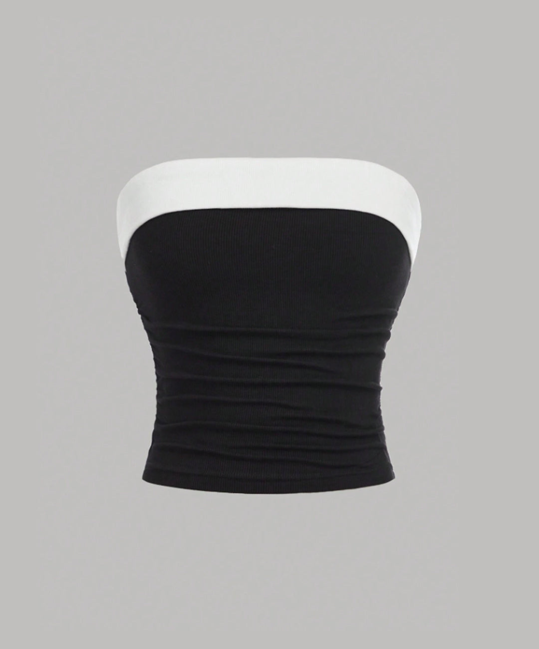 Ribbed Contrast Fold-Over Tube Top
