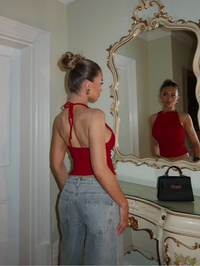Red Halter Neck Tie-Back Fitted Top