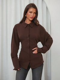 Women's Brown Corset-Style Button-Down Shirt