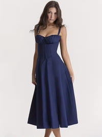 Women's Navy Blue Corset Fit & Flare Midi Dress