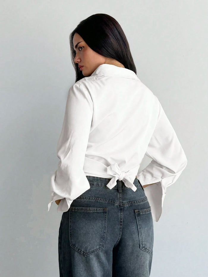 Ivory Wrap Tie-Up Crop Top