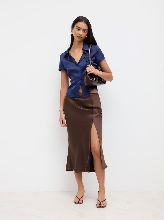 Chocolate Brown Flared Midi Skirt