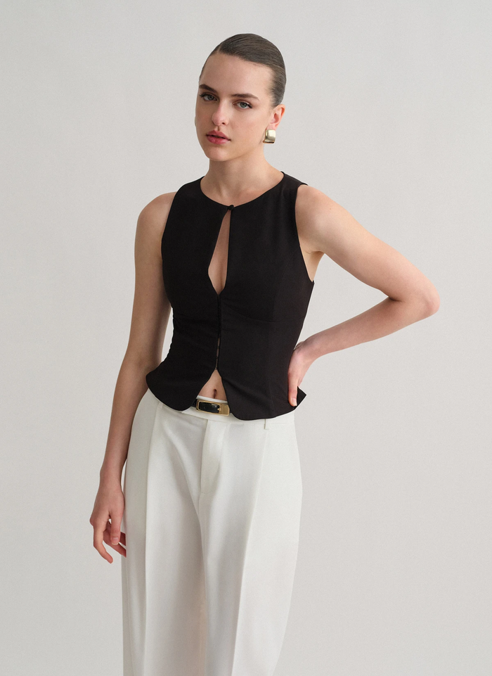 Black Sculpted Sleeveless Cut-Out Top