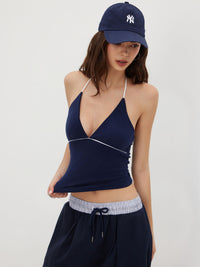 Navy Blue Halter Neck Crop Top for Women