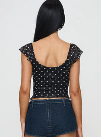 Black Polka Dot Ruffle Strap Crop Top