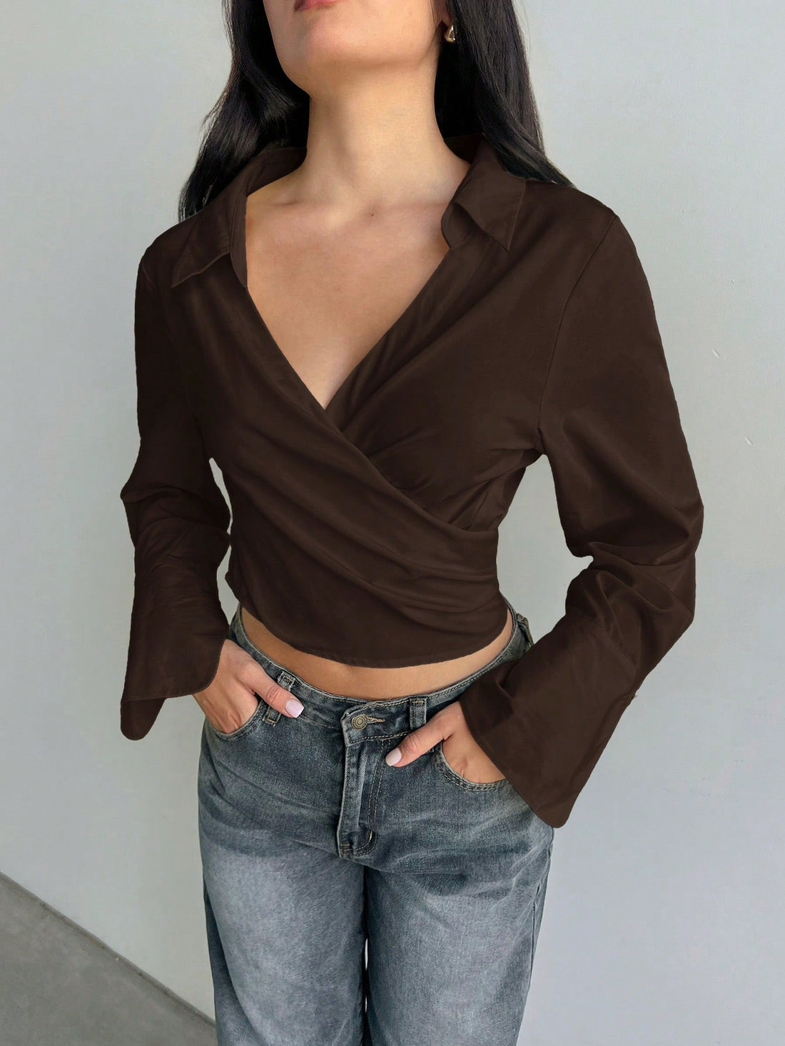 Mocha Wrap Tie-Up Crop Top