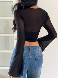 Midnight Muse Sheer Sleeve Crop Top