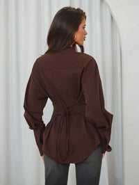 Women's Brown Corset-Style Button-Down Shirt