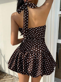 Brown Polka Dot Halter-Neck Fit & Flare Mini Dress