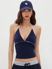 Navy Blue Halter Neck Crop Top for Women