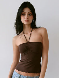 Chocolate Brown Strapless Halter Neck Ruched Top