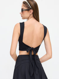 Black Square Neck Sleeveless Crop Top for Women
