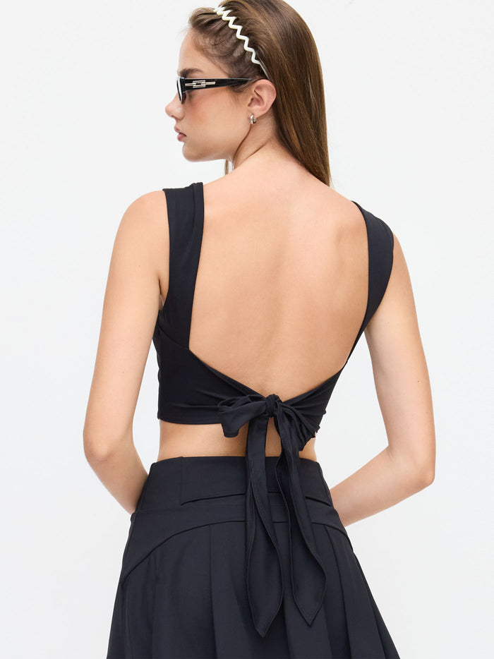 Black Square Neck Sleeveless Crop Top for Women