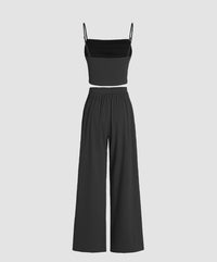 Set Of 2:Square Neck Ruched Top & Elastic Waist Trousers