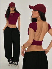 Maroon Open Back Crop Top for Women