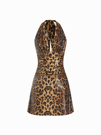Leopard Sequin Halter Neck Mini Dress – Glam Party Wear Bodycon Dress